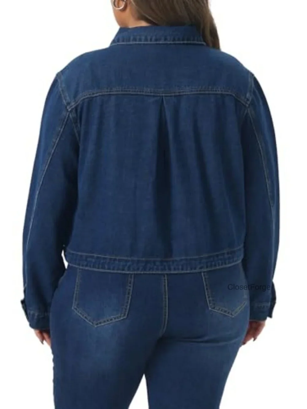 Plus Size Denim Jacket Long Sleeve Button Down Trucker with Pockets